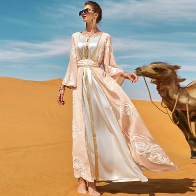 2023年早春新款BA7044沙漠玫瑰重工刺繡兩件套連衣裙阿拉伯長袍套裝中東女裝