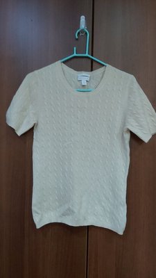 美國品牌CHARTER CLUB短袖乳白色100%喀什米爾羊絨毛衣/針織衫  s號