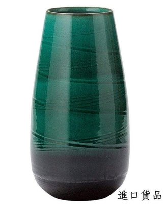 現貨綠釉線紋造型花瓶典雅陶瓷瓶 日式藝術賞瓶插花花器擺飾陶瓷花瓶工藝品禮物裝飾瓶可開發票