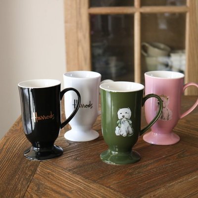 現貨熱銷-出口英國哈羅德Harrods字母骨瓷狗狗圖案高腳杯咖啡杯紅茶杯