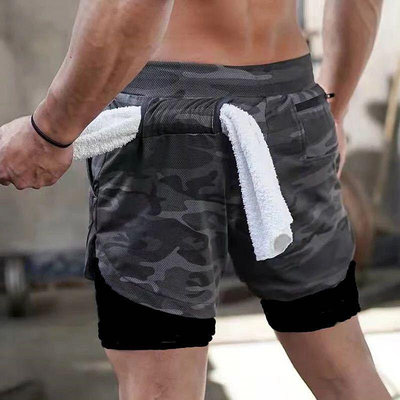男士跑步短褲運動休閒戶外寬鬆多口袋雙層健身褲（滿599元免運）