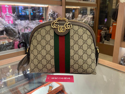 ☆最愛二手精品☆ GUCCI GG PVC貝殼包復古款斜背包肩背包斜背包 ophidia 綠紅綠 蔡依林 XG8263 499621