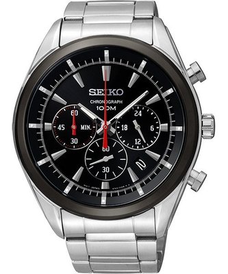 SEIKO 明亮經典三眼計時腕錶(SSB089P1)-黑/45mm 6T63-00H0D