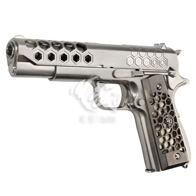 【武莊】現貨 WE M1911 .45 HEX 蜂巢版 銀 全金屬瓦斯短槍-WEE016SV