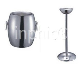 INPHIC-不鏽鋼法式香檳桶連架 不鏽鋼雙層帶架子冰桶架紅酒桶 帶耳冰桶