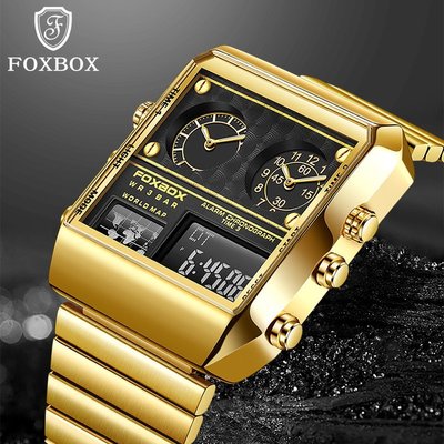 熱銷 手錶腕錶FOXBOX/LIGE跨境專供雙顯示男士電子石英手錶多功能運動防水腕錶