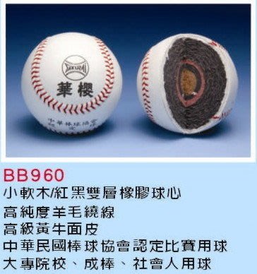 **【華櫻】硬式牛皮棒球/華櫻960/中華棒協審定比賽用球 (單顆入)