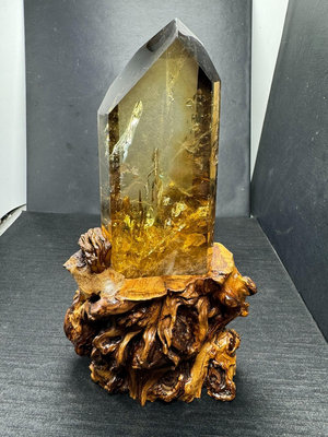 黃水晶柱擺件 天然水晶原石打磨 老蜂蜜黃 水晶 標本 擺件【紫竹齋】376