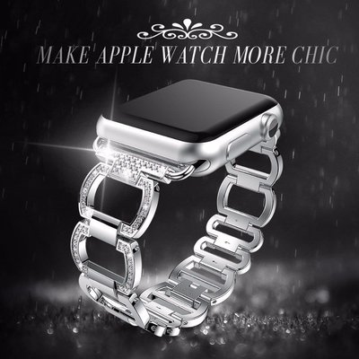 蘋果Apple Watch 6金屬錶帶 SE萊茵磚石錶帶iwatch 44MM 40MM 時尚流行錶帶 男女款鑲鑽錶帶