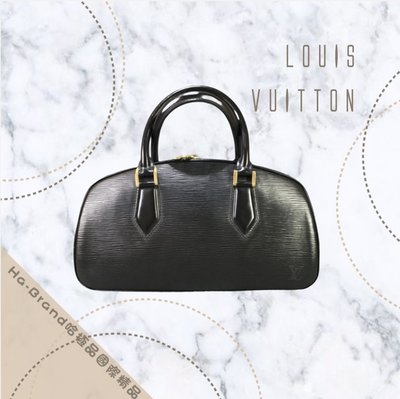 【哈極品】美品 《 Louis Vuitton LV 黑色全皮 水波紋EPI 保齡球包/手提包》