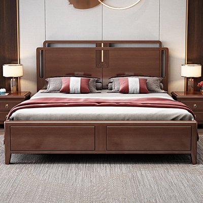 新中式全實木床1.8米雙人床現代簡約主臥新款中國風輕奢婚床家具~特價~特價