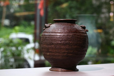 日本收藏級茶器 花瓶 T-1014 清云 雙靈芝耳銅花瓶 高