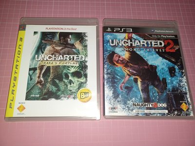 二手PS3遊戲光碟《秘境探險 UNCHARTED 、UNCHARTED 2》二組合售 中英文合版 各組光碟1片+說明書