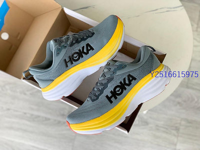 HOKA ONE ONE BONDI 8 慢跑鞋 灰黃 網布 厚底 輕量 緩震 路跑鞋 男鞋