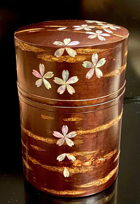 日本 櫻皮茶葉罐 櫻皮螺鈿茶葉罐 櫻皮細工 櫻皮無底皮 內外