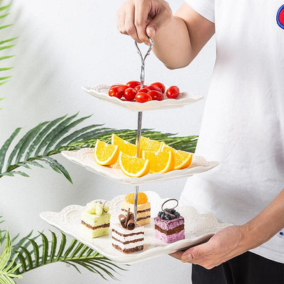 歐式三層盤水果盤客廳家用陶瓷創意糖果雙層婚禮蛋糕盤糕點展示架