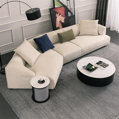 意式簡約科技布沙發代簡約棉麻方塊拉扣小戶型客廳布藝沙發組合