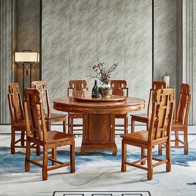 紅木圓形餐桌家用花梨木餐桌椅實木新中式飯桌刺猬紫檀家具小戶型滿減 促銷 夏季