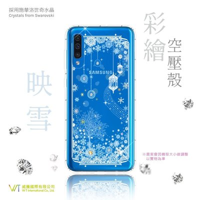 【WT 威騰國際】Samsung Galaxy A50_『映雪』施華洛世奇水晶 彩繪空壓 軟殼 保護殼