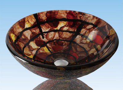 FUO衛浴:42公分 彩繪工藝 藝術強化玻璃碗公盆 (WY15056)預訂!
