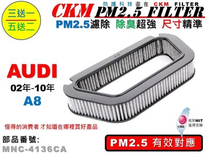 【CKM】奧迪 AUDI A8 02年-10年出廠 超越 原廠 正廠 PM2.5 活性碳冷氣濾網 空氣濾網 粉塵濾網