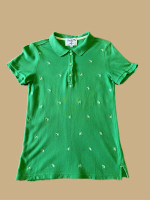 專櫃品牌 雨傘牌  Arnold Palmer 刺繡LOGO 雨傘圖案 套頭短袖polo衫 純棉上衣 女裝 2號 綠色