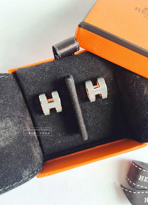 ( Yes! ) HERMES 真品 Pop-H 大號 灰藍 玫瑰鈀金 針式 耳環【全新17500含運】