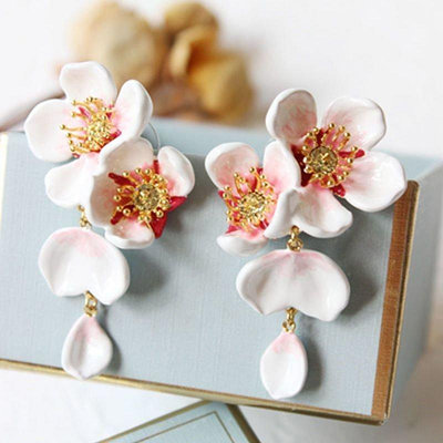 熱款直購#Les Nereides Hanami櫻花限定系列 白色櫻花吊墜 耳環耳釘耳夾