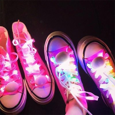 夏季潮LED 發光閃光熒光鞋帶七彩光夜光百搭帆布鞋帶粉色夜跑鞋帶~特價