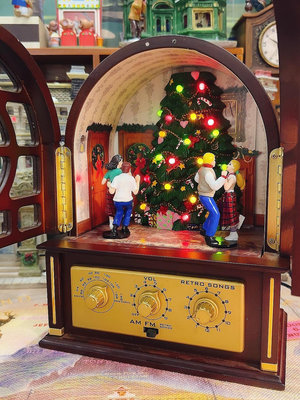 美式古董收音機音樂盒 Mr Christmas 實木音樂盒收