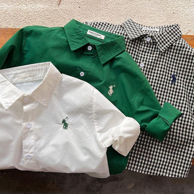 兒童襯衫春季新品男童韓版刺繡綠色純棉襯衫女寶休閒襯衣外套