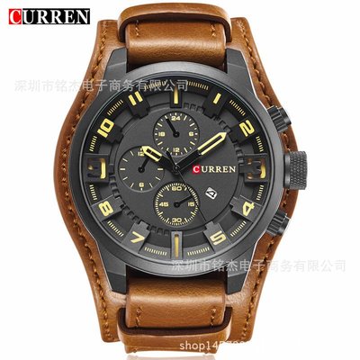 男士手錶 CURREN/卡瑞恩8225男士大錶盤運動手錶 歐美流行外貿熱賣皮帶男錶