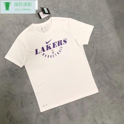 NBA短袖 洛杉磯湖人隊Lakers 出場熱身運動透氣T恤 籃球運動短袖男運動服~躍野運動