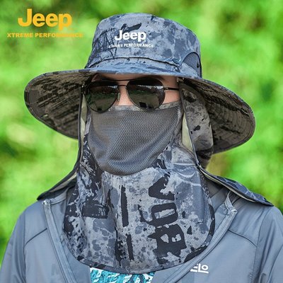 熱銷 遮陽帽jeep吉普防曬帽子男士釣魚夏季薄漁夫面罩戶外登山太陽遮臉遮陽帽