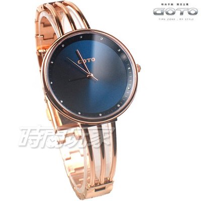 GOTO Marine 海洋系列 閃耀亮鑽時尚手錶 纖細手環錶 玫瑰金電鍍x藍 女錶 GS2096L-44-G41