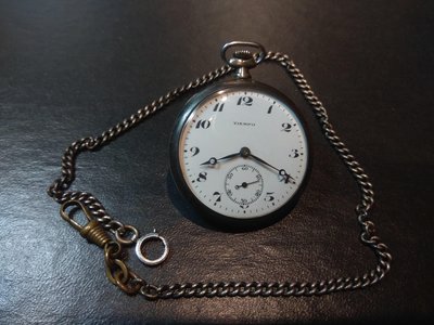 【古錶傳承】瑞士 Tiempo 古董懷錶 手上鏈 白瓷面 藍鋼寶璣針 小秒針 附錶鏈 無底價 標多少都賣！