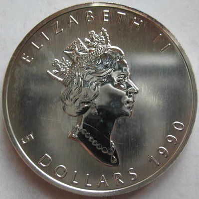加拿大1990年5元普制紀念1盎司純銀投資銀幣 楓葉系列第三