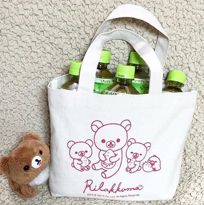日本 知名茶飲品 聯名 RILAKKUMA 拉拉熊 托特包 便當袋 便當包 帆布袋 手提袋 手提包 購物袋