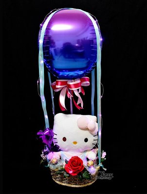Hello Kitty學習娃娃幸福熱氣球，捧花/情人節禮物/金莎花束/亮燈花束/送禮/熱氣球，節慶王【Y526905】