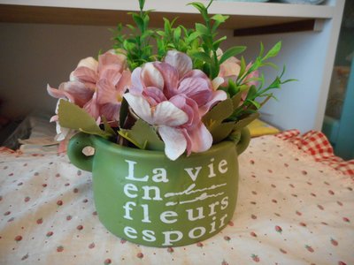 ~~凡爾賽生活精品~~全新法式綠色花盆淺紫色繡球花造型小盆栽擺飾