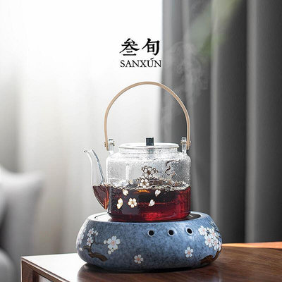 眾信優品 叁旬 有田燒電陶爐煮茶器蒸茶爐櫻花玻璃壺家用小型燒水煮茶套裝CJ527
