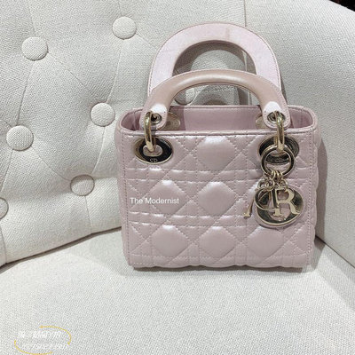 專櫃真品DIOR 迪奧 LADY mini三格 粉色 珠光灰 戴妃包 手提包 鏈帶包 斜背包 現貨