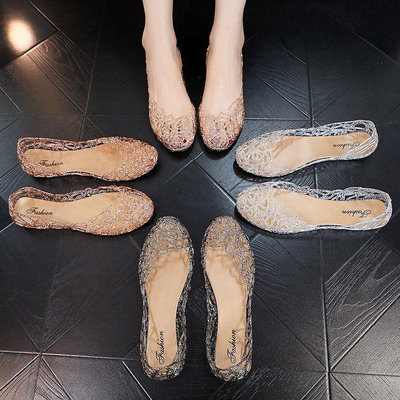 批發 快速出貨 東南亞泰國熱銷夏季平底涼鞋女鏤空洞洞鞋水晶塑膠果凍鞋網狀外貿