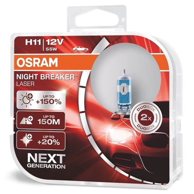 歐司朗OSRAM 雷射星鑽耐激光 NIGHT BREAKER LASER 亮度+150% H8 H11 贈T10 LED