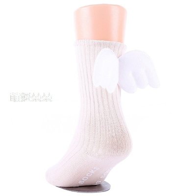 ♥萌妞朵朵♥兒童半筒襪 白色天使翅膀長襪子 手縫立體堆堆襪寶寶嬰兒襪 女童韓國中統潮襪