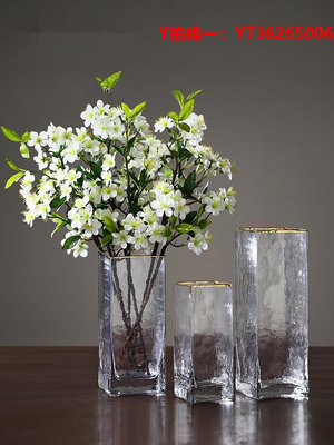 花瓶新疆輕奢描金玻璃花瓶透明水培插花瓶擺設客廳餐桌裝飾品擺件