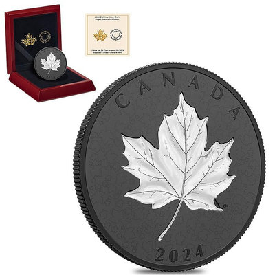5盎司 2024年 加拿大楓葉鍍黑銠 精鑄銀幣4224