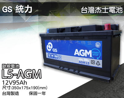 全動力-GS 統力 LN5 AGM 歐規電池 12V 95Ah 免加水 汽車電池 啟停車 怠速熄火裝置