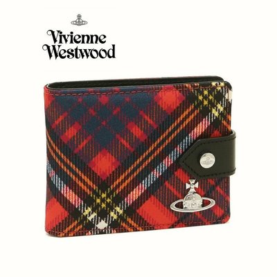 Vivienne Westwood ( 紅黑色格紋 ) 防刮真皮兩摺短夾 皮夾 錢包｜100%全新正品｜特價 !