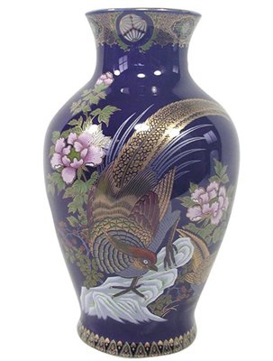13556A 日本製 限量品 藍釉金雞造型花瓶典雅陶瓷瓶 日式藝術賞瓶陶器插花花器擺飾陶瓷花瓶工藝品禮物裝飾瓶